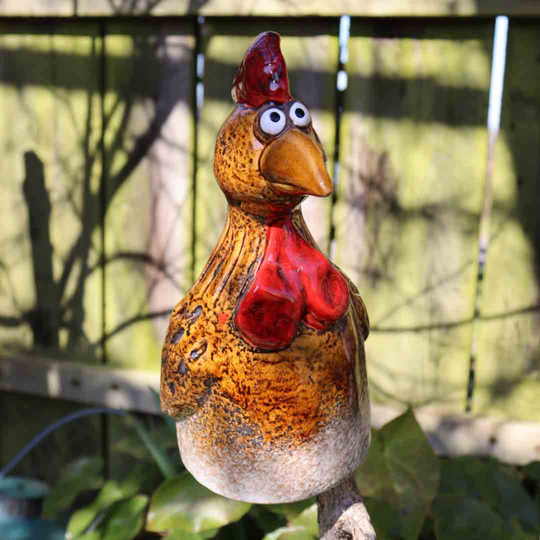 Zaunhocker Huhn, braun , Keramik, 12,3x9,9x18,9cm