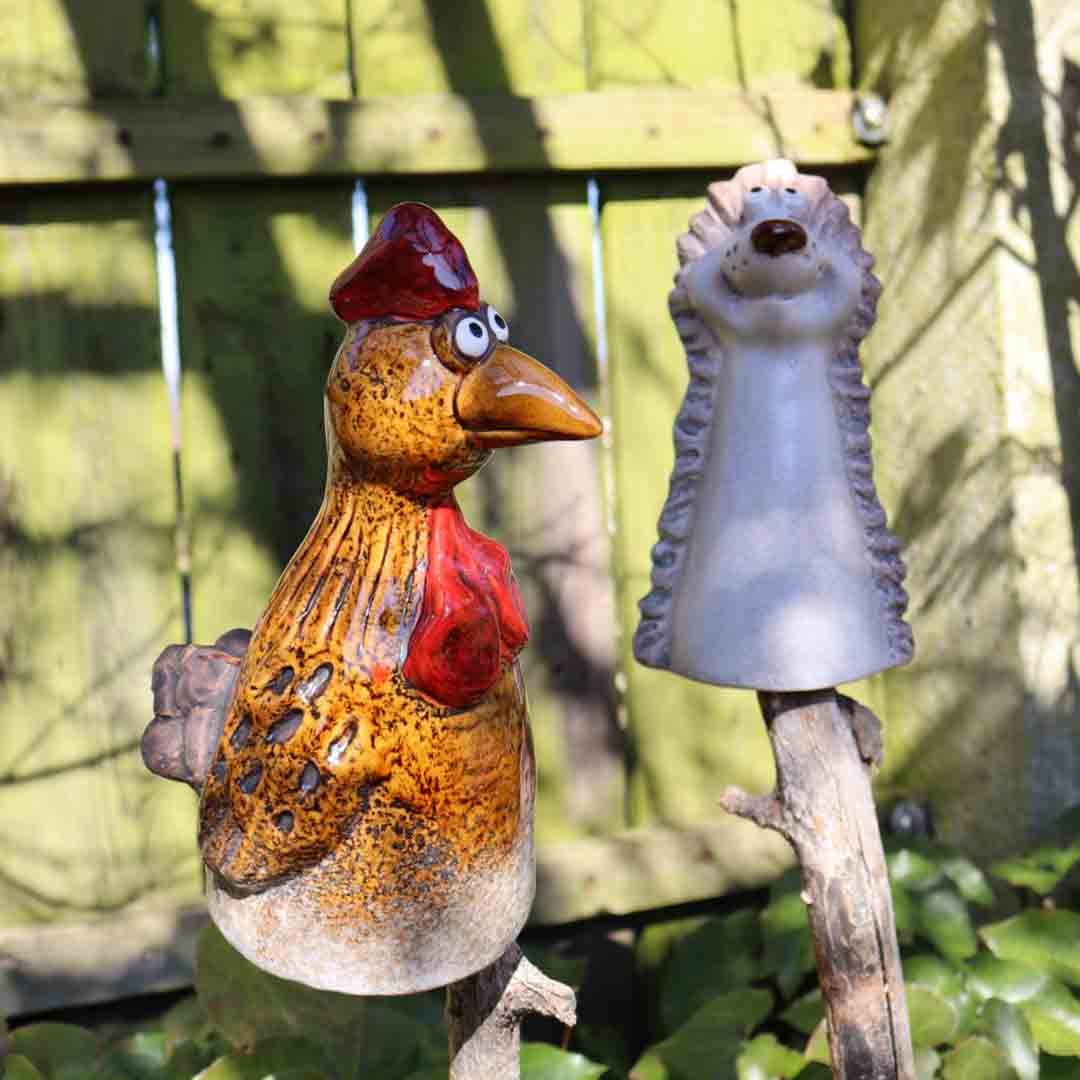 Zaunhocker Huhn, braun , Keramik, 12,3x9,9x18,9cm