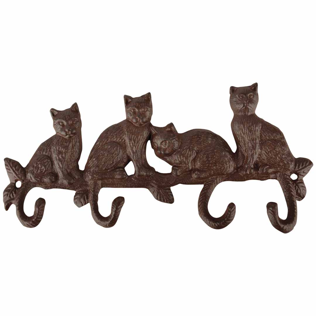 Rustikale Gusseiserne Hakenleiste mit 4 Haken - Katzenmotiv