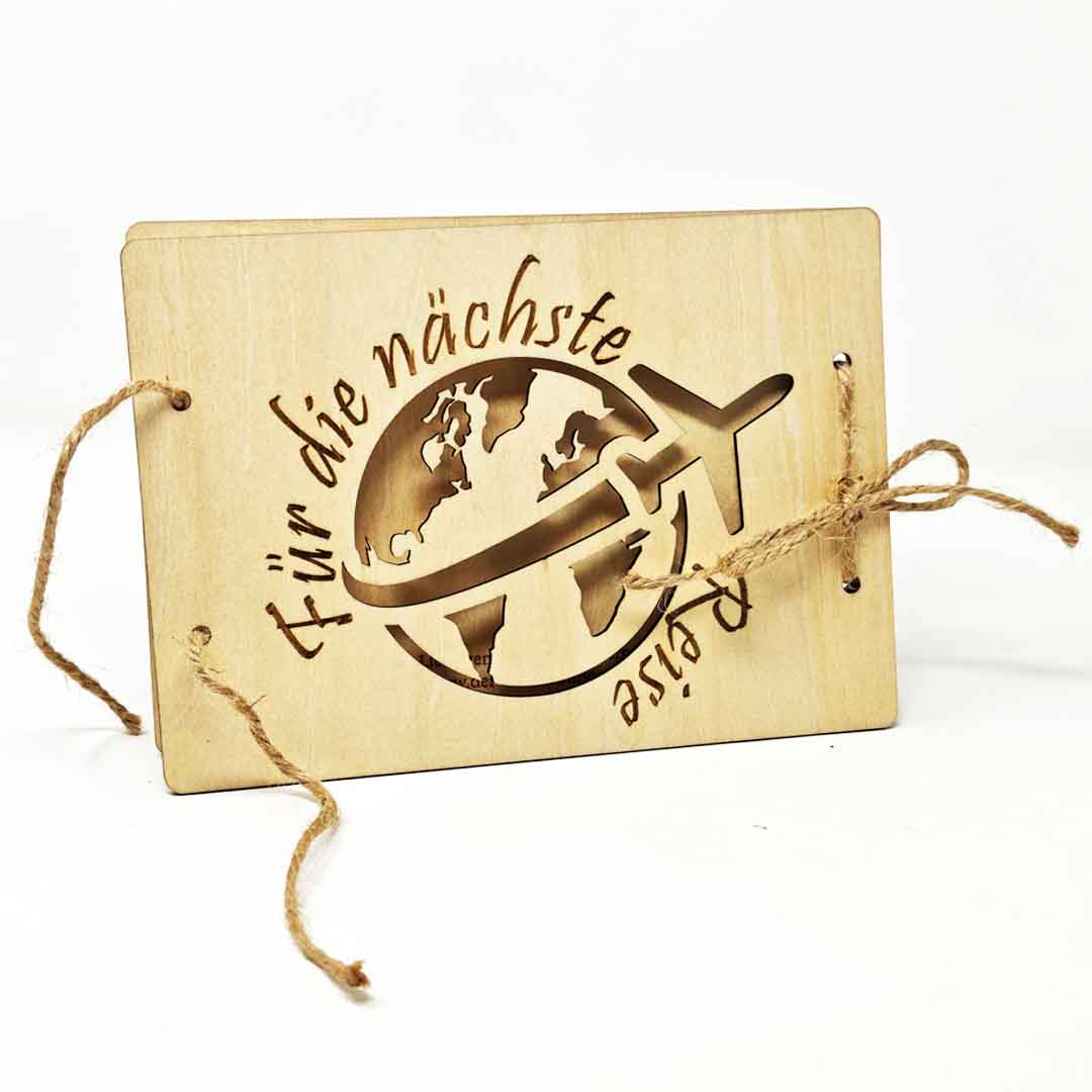 Für die nächste Reise - Holzkarte für Geldgeschenke oder Gutscheine