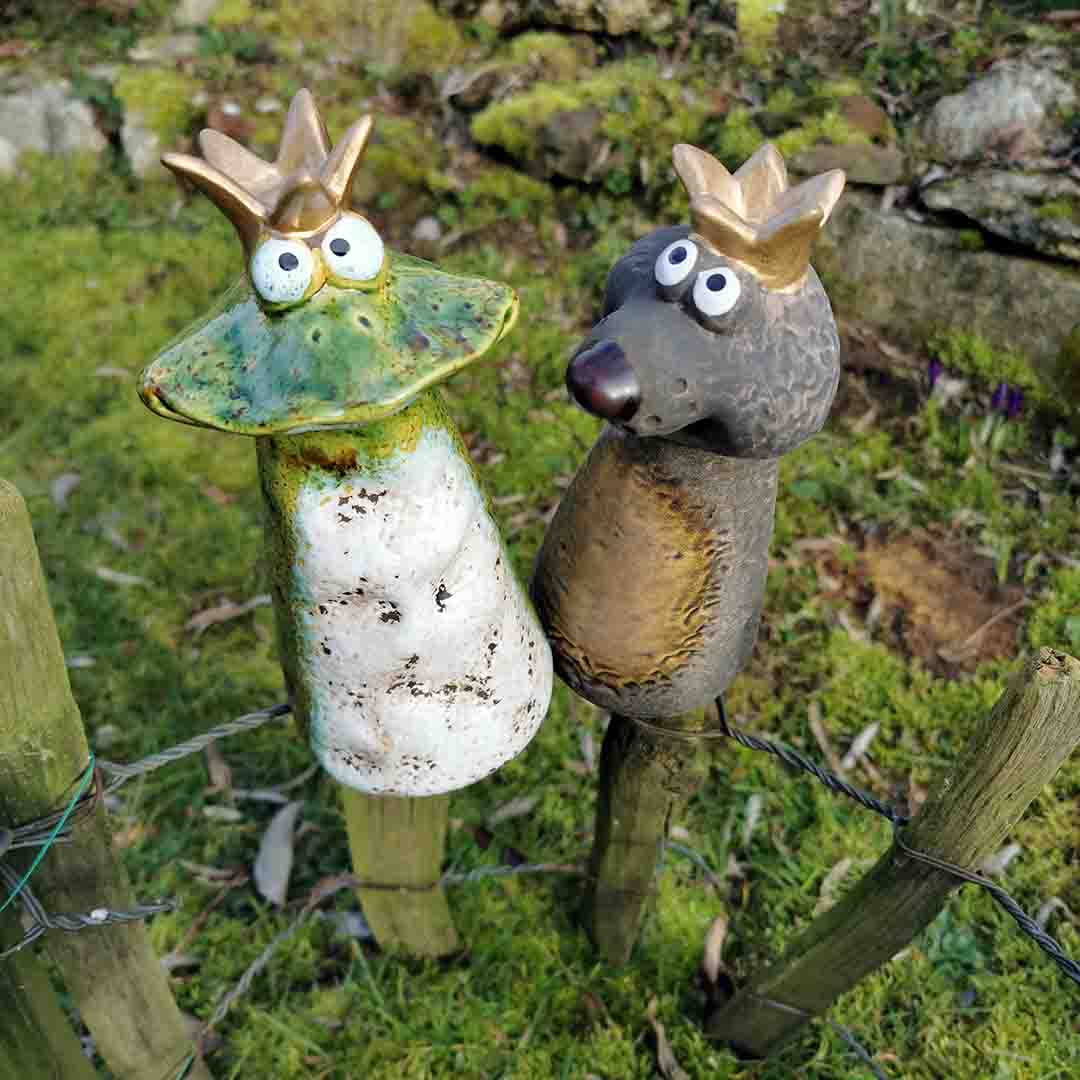 Zaunhocker Maulwurf aus Keramik – Gartenfigur Deko