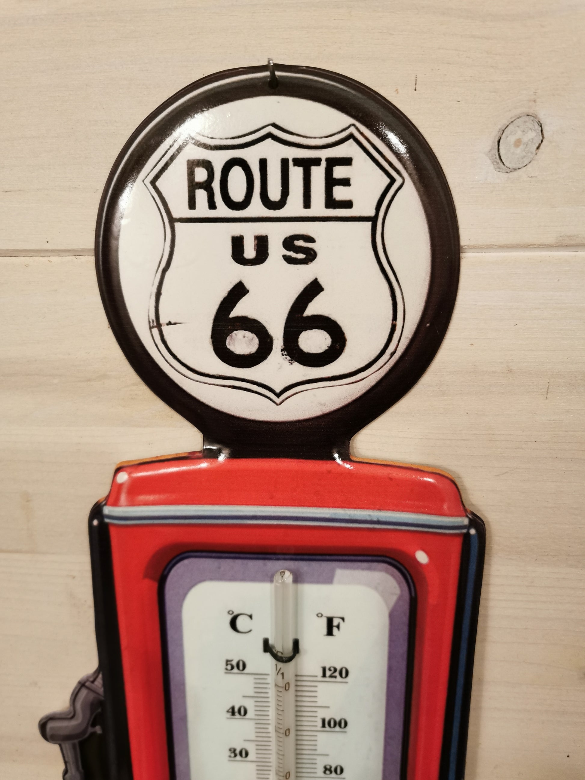 Blechschild mit Thermometer Zapfsäule Route 66 #02