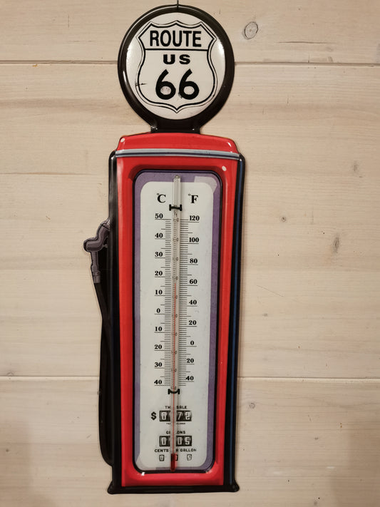 Blechschild mit Thermometer Zapfsäule Route 66 #01