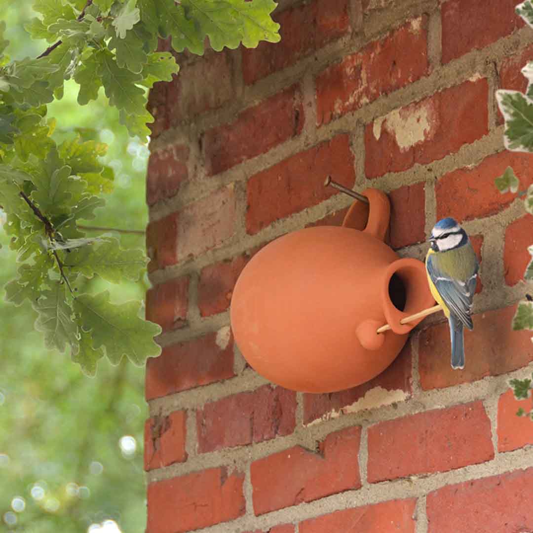 Vogeltopf Meisen und Sperlinge quer Terracotta