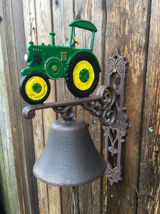 Türglocke mit Traktor grün/gelb aus massivem Gusseisen - der Wohnsinnige