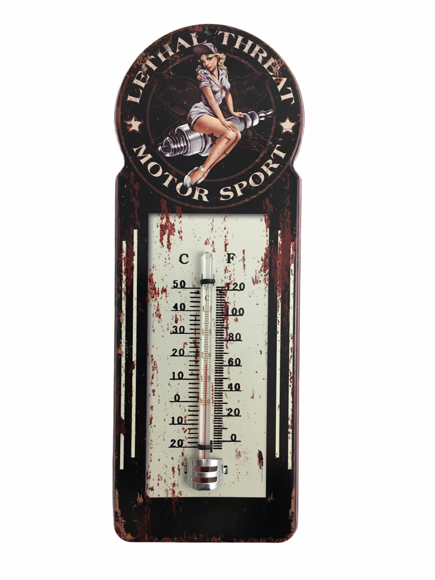 Thermometer auf Pin-Up Blechschild im Retro Design - der Wohnsinnige