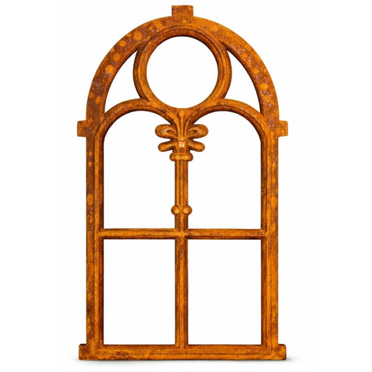 Stallfenster in ausgefallener Form mit Rost-Patina, Gusseisen, 45 cm x 73 cm