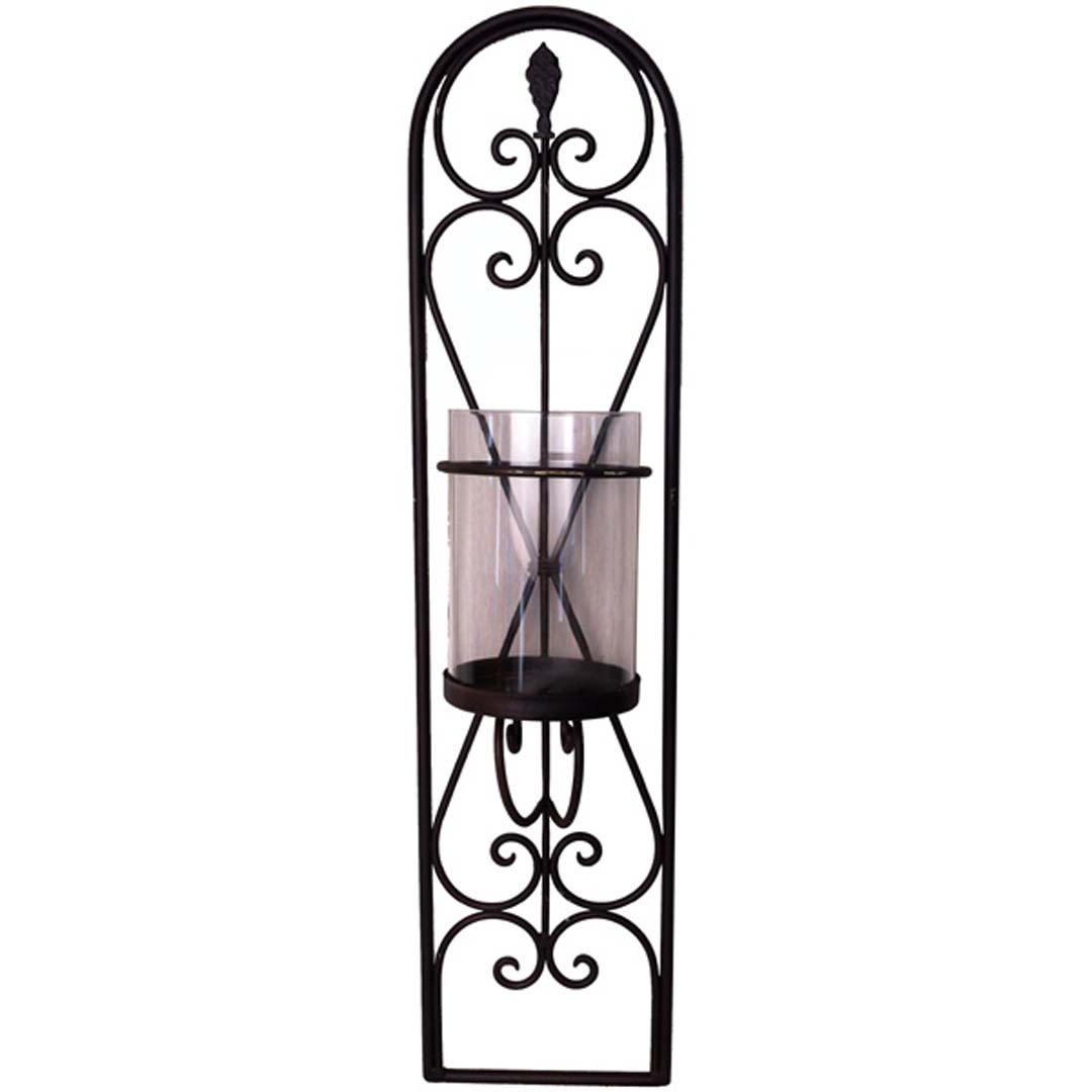 Wandkerzenhalter Eisen braun mit Glas