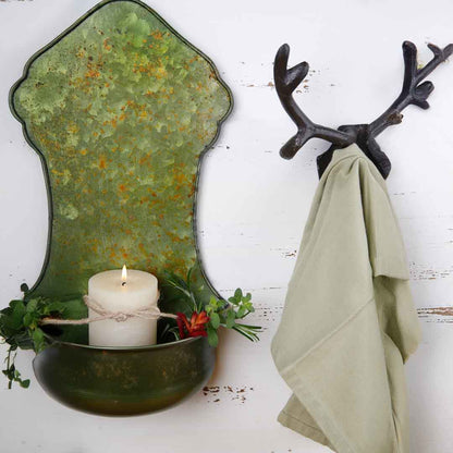 Antikgrüne Blech-Wandschale mit Patina 40 cm