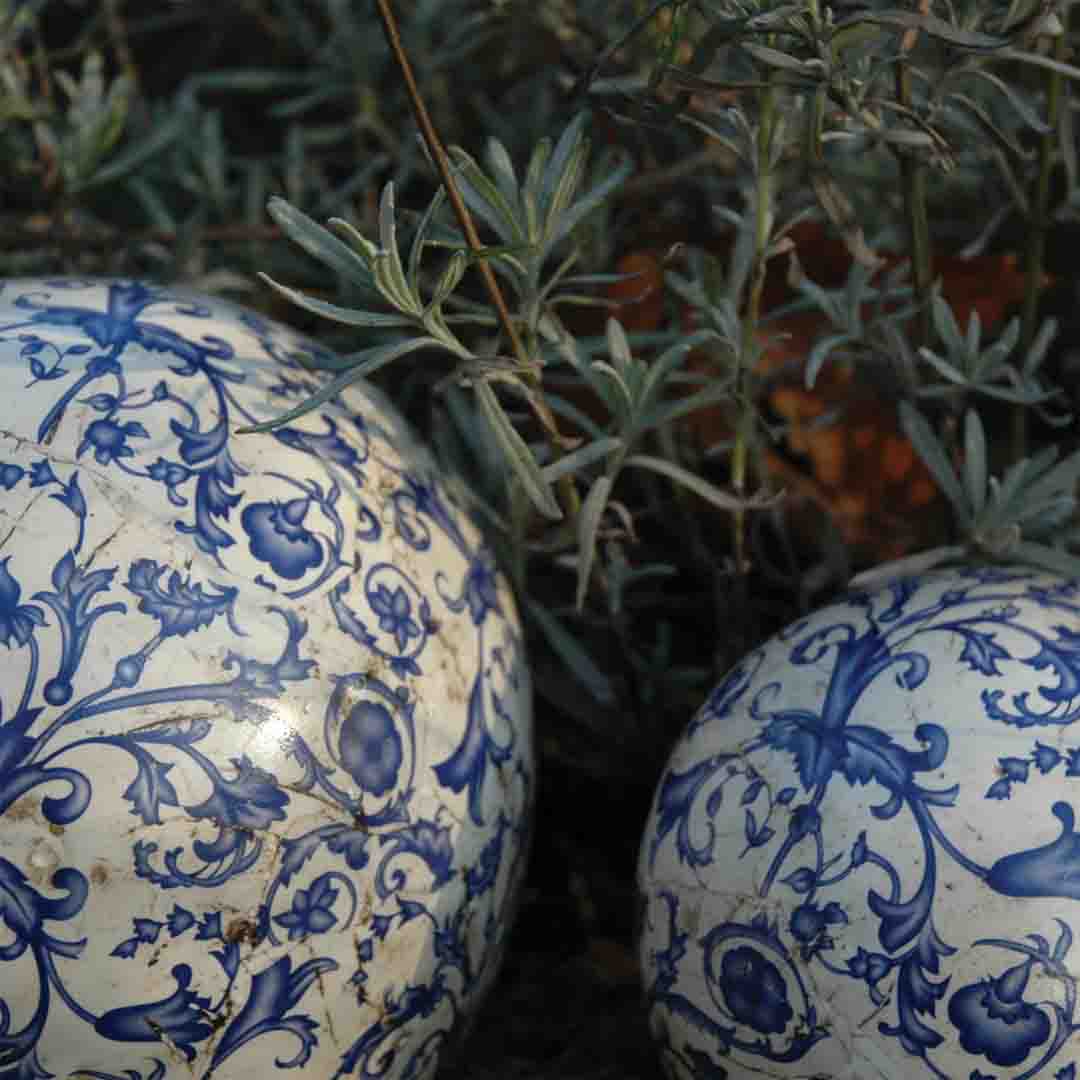Keramik-Dekokugel Barock Blau Ø12cm wetterfest