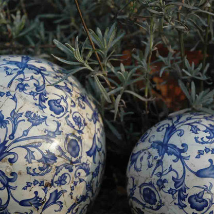 Dekokugel Keramik Barock Blau 18 cm wetterfest