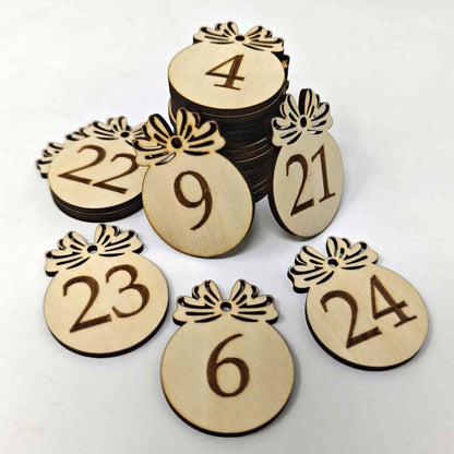 24 Anhänger für Adventskalender Holz graviert rund (Kugel)