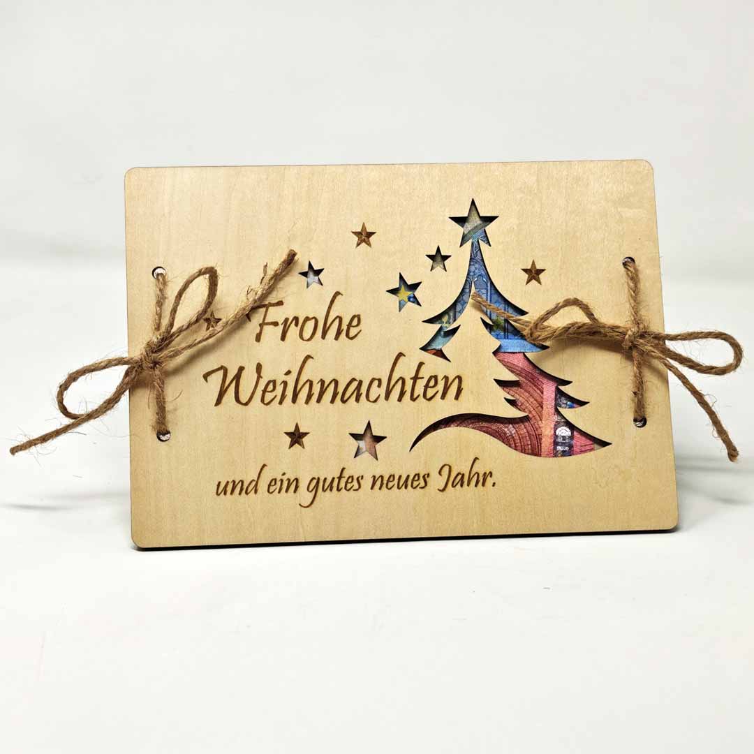 Holzkarte Frohe Weihnachten – für Geldgeschenke & Gutscheine