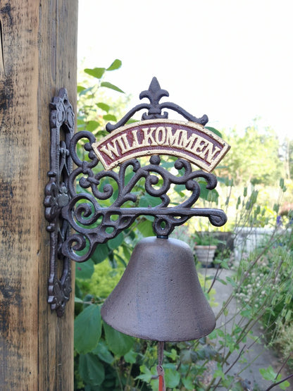 Große klassische Türglocke "Willkommen" aus Gusseisen