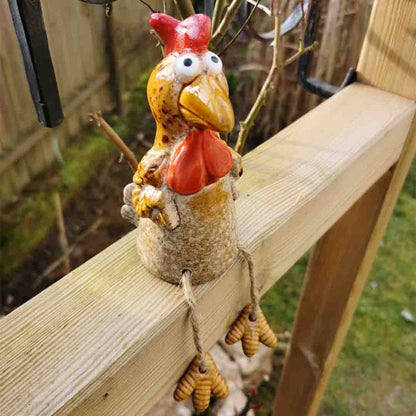 Witziger Kantenhocker Huhn aus Keramik, Bewegliche Beine