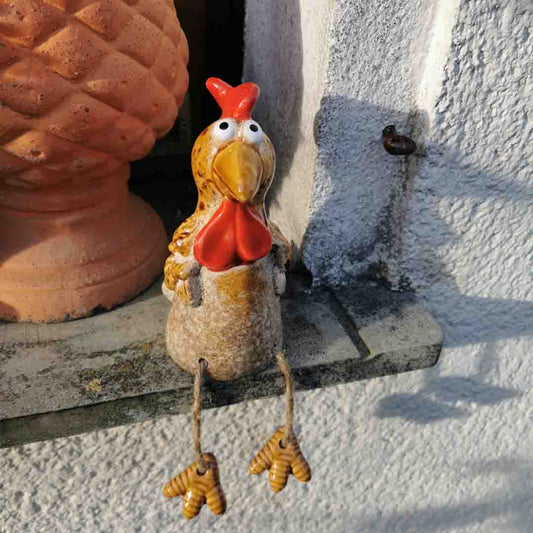 Witziger Kantenhocker Huhn aus Keramik, Bewegliche Beine