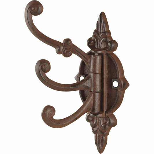 Drehbarer Gusseisen-Haken antikbraun, 3-fach, groß
