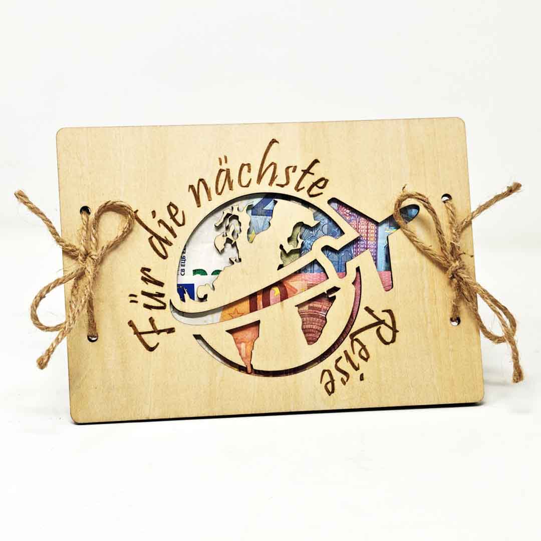 Für die nächste Reise - Holzkarte für Geldgeschenke oder Gutscheine