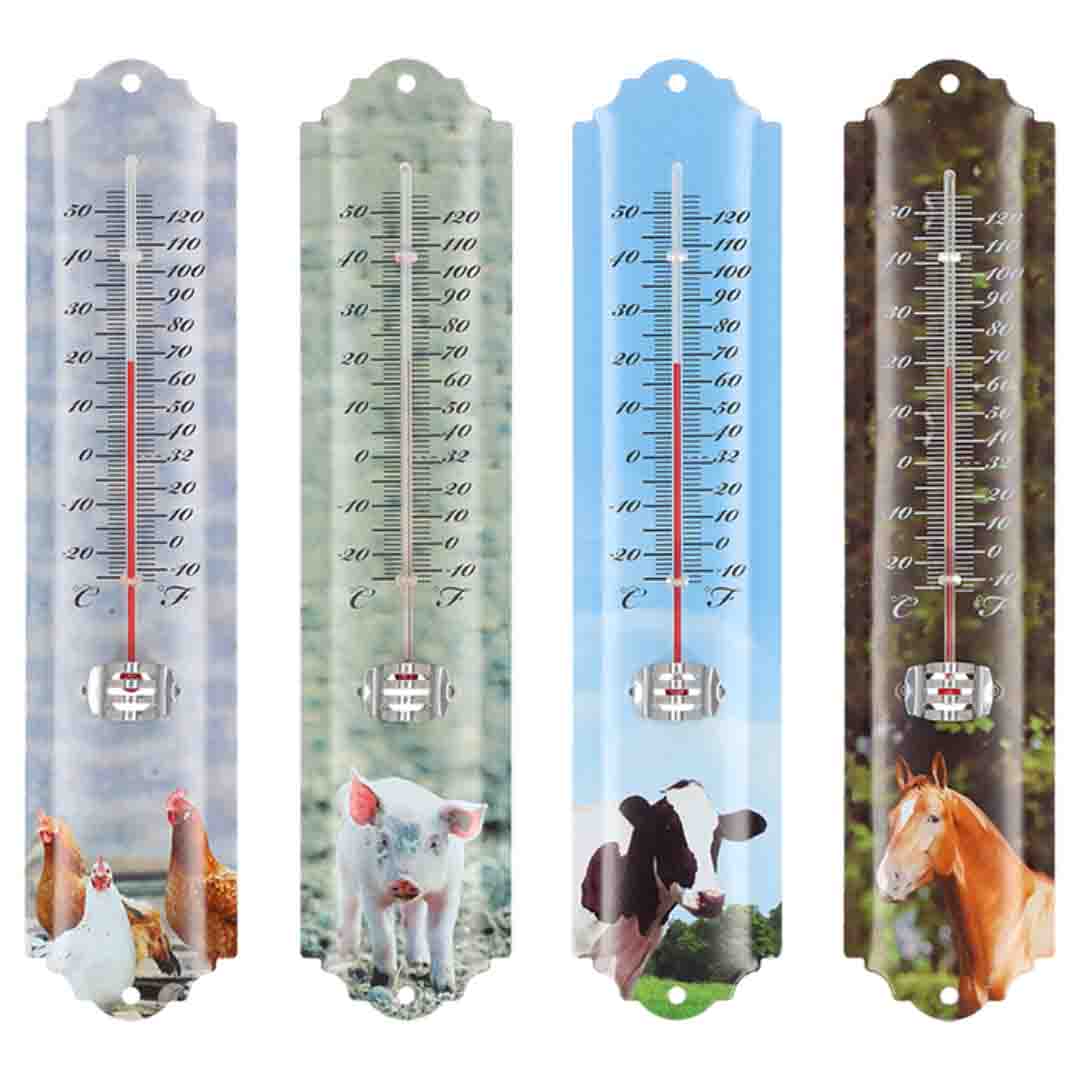 Thermometer Bauernhoftiere aus Blech für Gartenfans