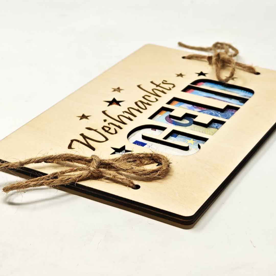 Weihnachtsgeld Holzkarte für Geldgeschenke oder Gutscheine