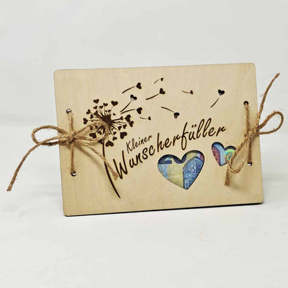 Kleiner Wunscherfüller Holzkarte für Geldgeschenke oder für Gutscheine