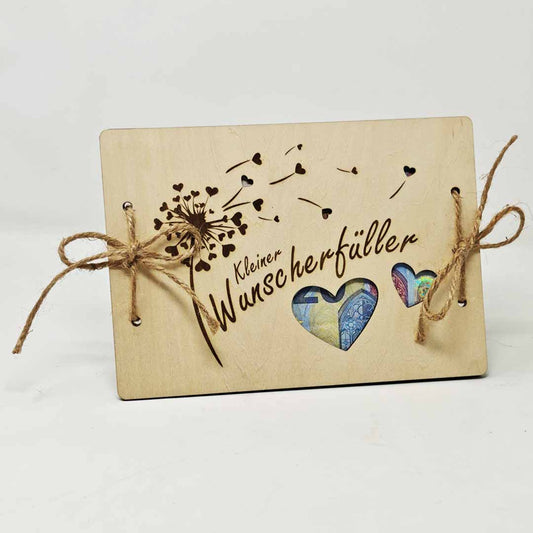 Kleiner Wunscherfüller Holzkarte für Geldgeschenke oder für Gutscheine