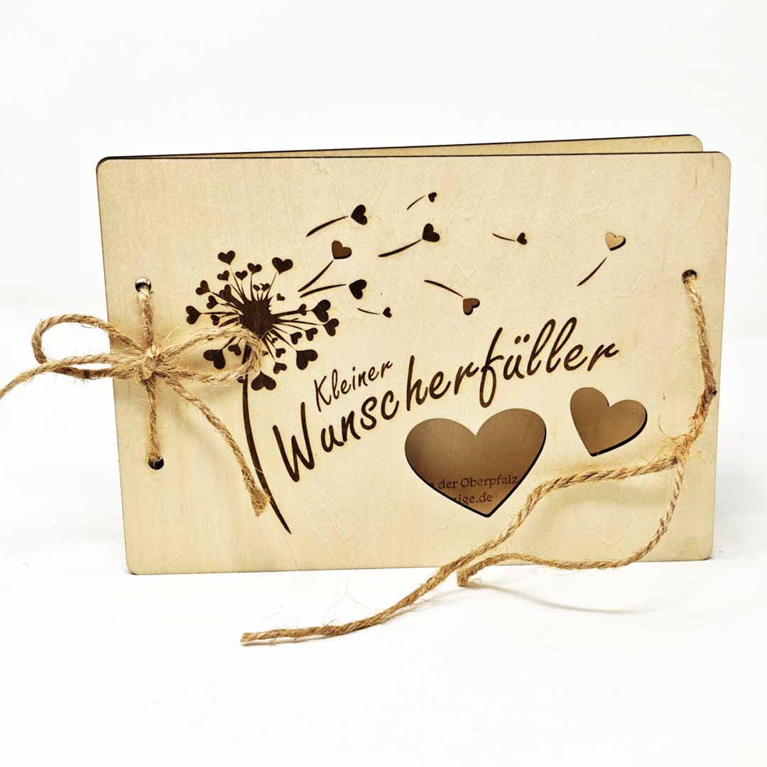 Kleiner Wunscherfüller Holzkarte für Geldgeschenke oder für Gutscheine