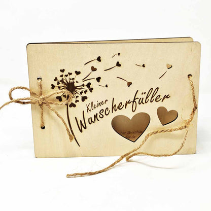 Kleiner Wunscherfüller Holzkarte für Geldgeschenke oder für Gutscheine