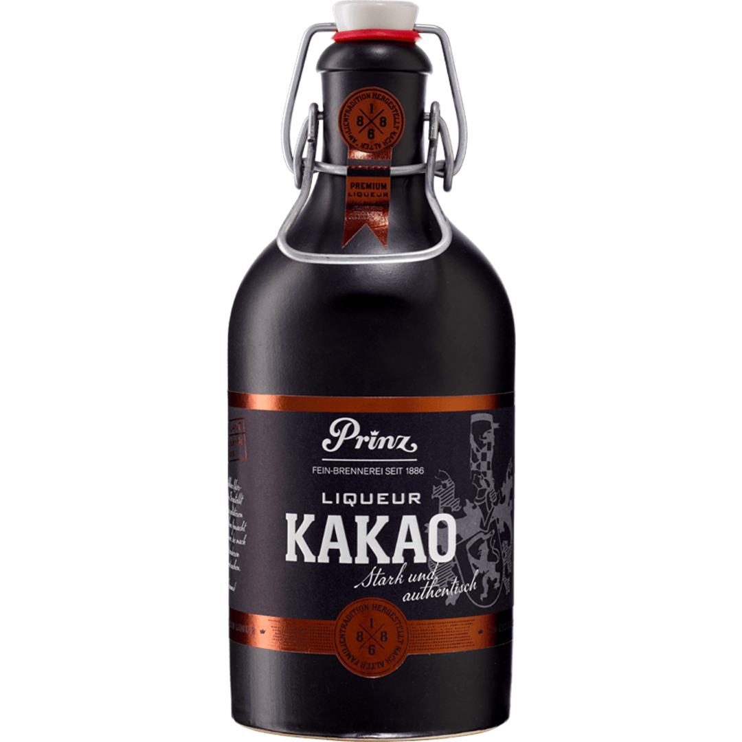Prinz Nobilant Kakao Liqueur 37,7 % vol. – 0,5-l-Flasche vor weißem Hintergrund