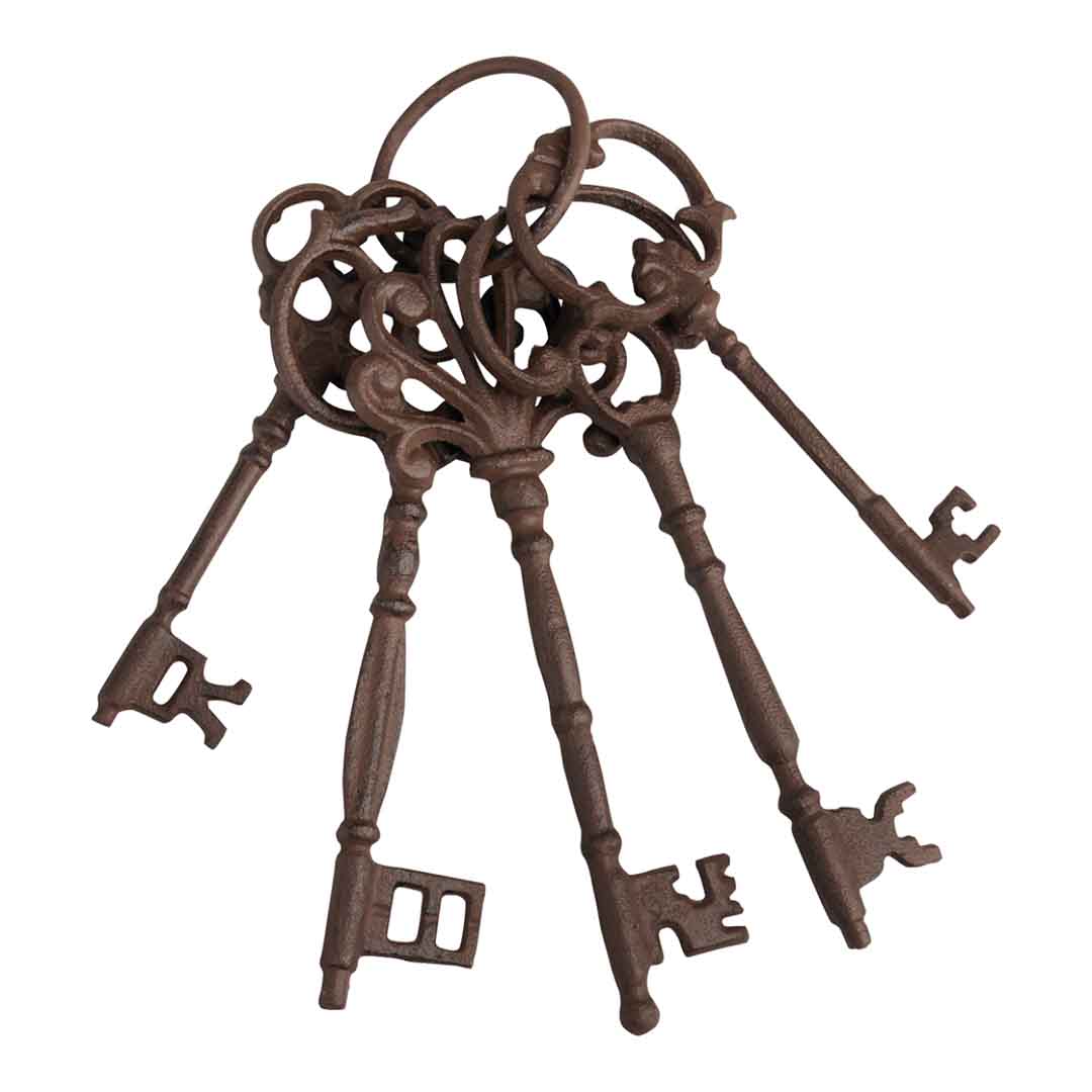 Schlüsselbund mit 5 Schlüssel viktorianisch aus Gusseisen